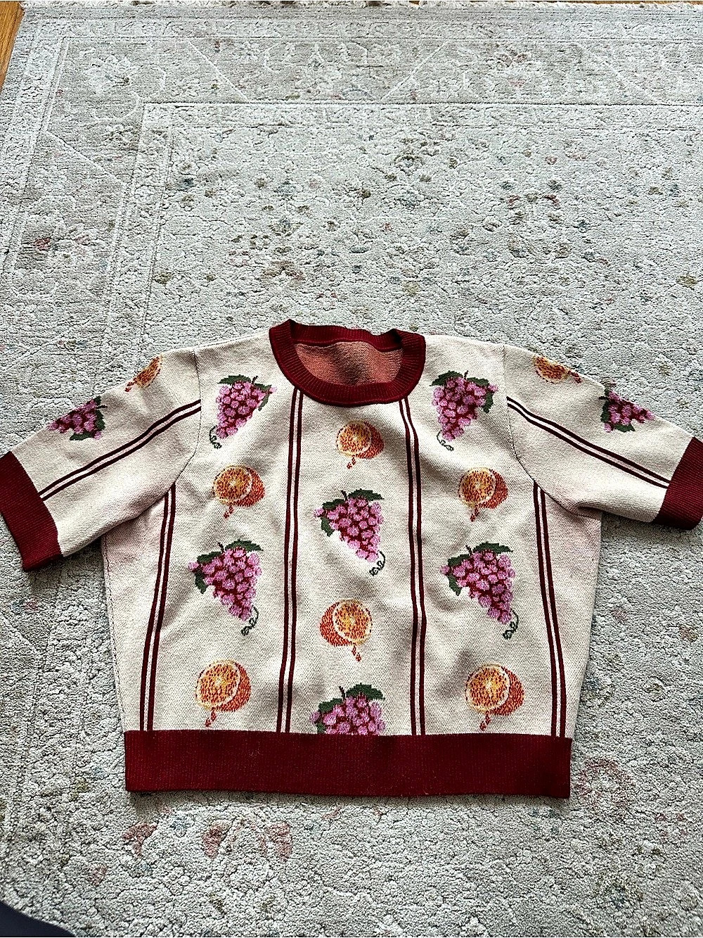 Vintage Floral Crewneck Sweater in Cream & Red